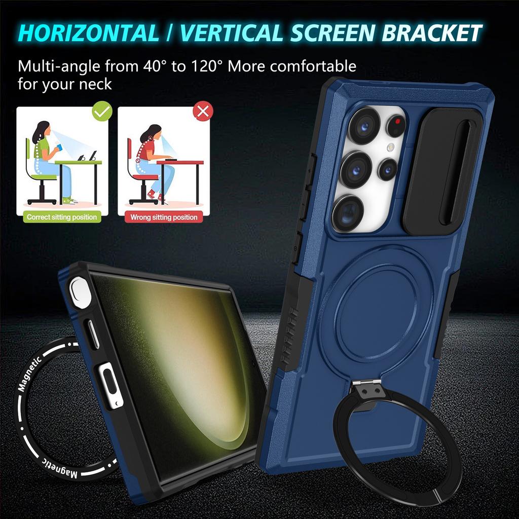 For Samsung Galaxy S24 Ultra Case PC+TPU Phone Cover with Lens Lid Magnetic Case