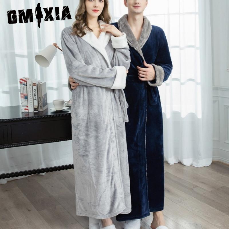 

GMXIA Autumn and Winter Flannel Bathrobes with Fleece and Thickened Layers, Couple Styles, Men s Long Pajamas, and Women s Cute Home Wear XL