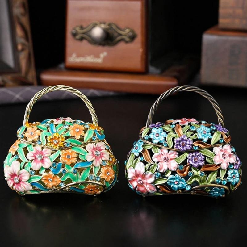 Metal Jewelry Storage Case with Flower Carving Jewelry Displaying Organizers Suitable for Earrings Necklaces Rings