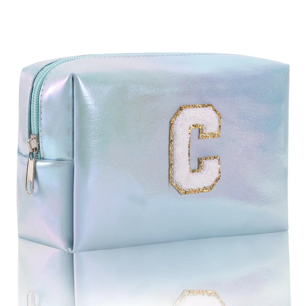 Octagonal Embroidered Letter Makeup Bag Large Capacity Travel Toiletries Storage Bag Handbag Cosmetic Bag Makeup Pouch Organizer