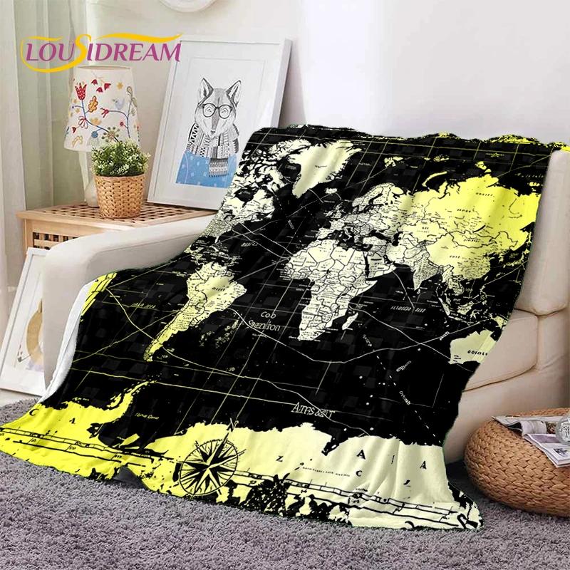 Retro Antike Seekarte Kraft Weltkarte Kompass Weiche Decke, Weiche Überwurfdecke für Zuhause Schlafzimmer Bett Sofa Abdeckung Kind