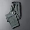 Men Pants Ice Silk Elastic Waist Drawstring Summer Mid Waist Pockets Trousers Streetwear