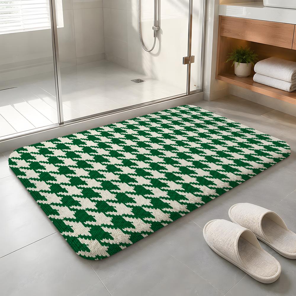 Emerald Knit Rhythm Floor Mat Machine Washable Soft Flannel Area Rug, Non-Slip Absorbent Floor Mat for Living Room Bedroom