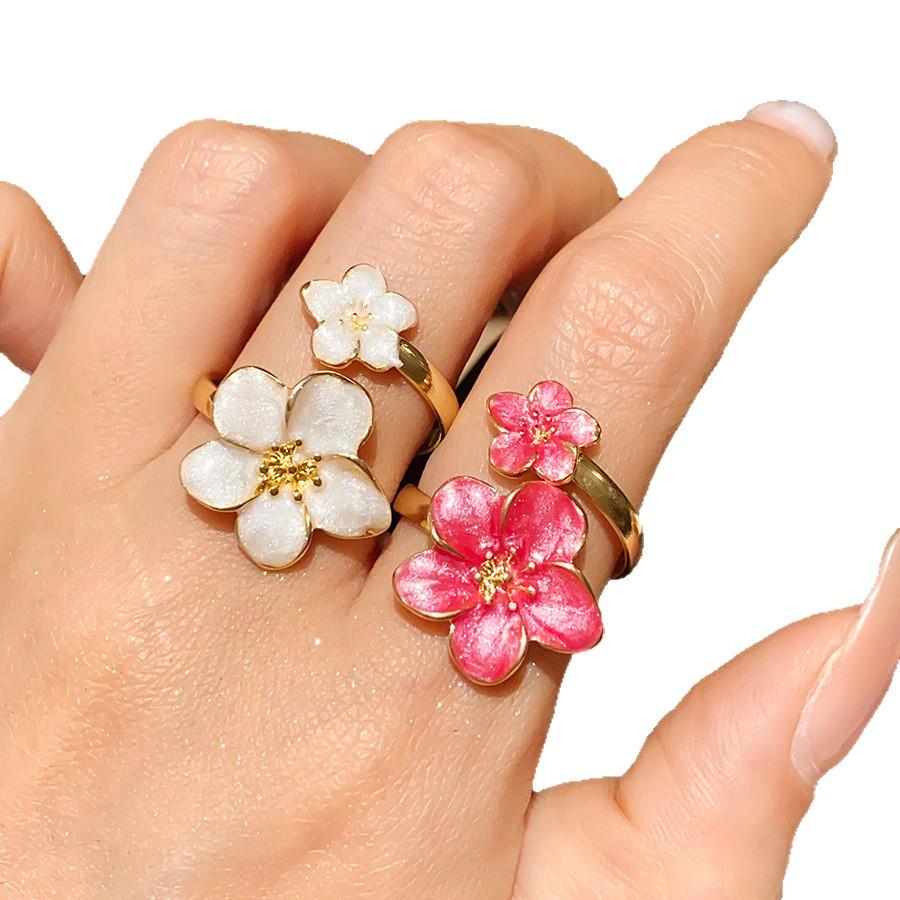 European & American Drip Oil Metal Flower Double-layer Ring: High-end Versatile Index Finger Jewelry