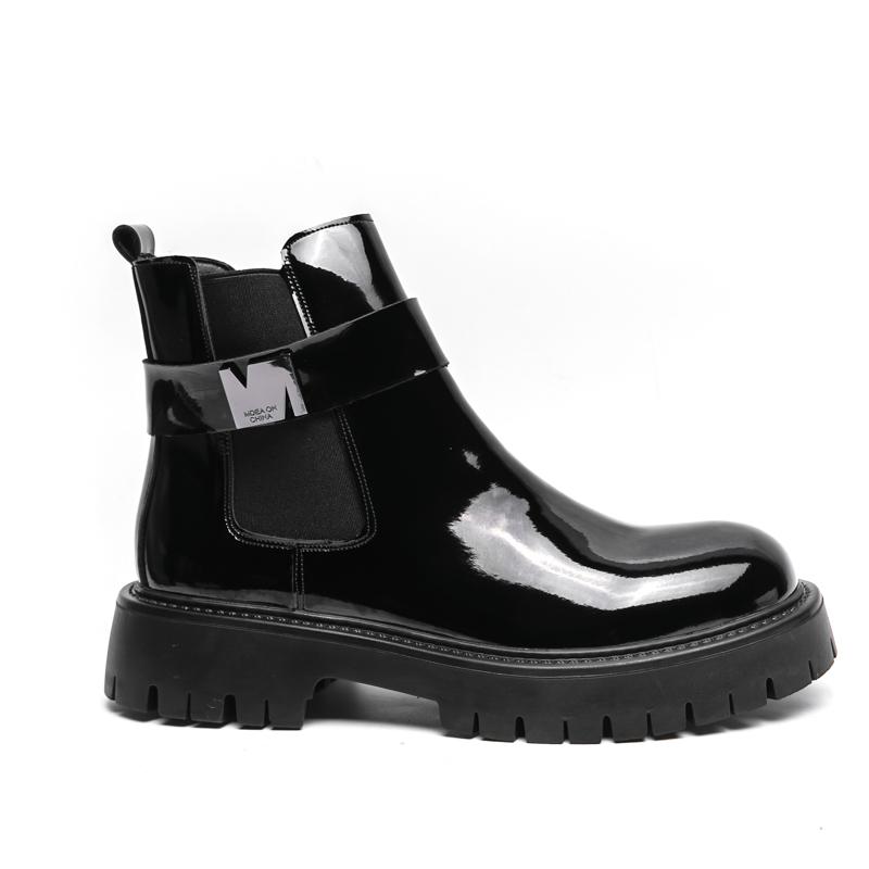 

Men s British-Style Patent Leather Chelsea Boots, Buckle Detail 4CM Elevator Design for Formal Events/Daily Commute/Office Wear 38