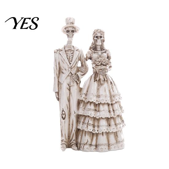 Realistic Texture Halloween Decor Skeleton Bride and Groom Figurine, Resin Couples Skull Vintage Style Ornament Ornaments, Wedding Couple Statue белый