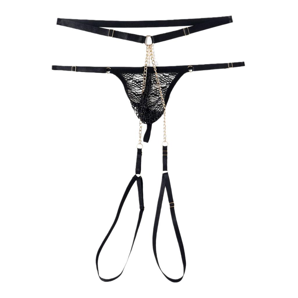 Men's Sexy Boxers Underwear Adjustable Lace Chain Perspective Wild Sexy Panties Men's Sex Panties