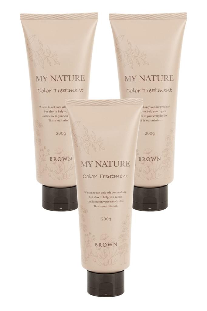 My Nature Official Color Treatment for Gray Gray Hair Popular Hair, Women's [Glossy Care] Treatment, Gift, Organic, (3 Bottles, Brown)