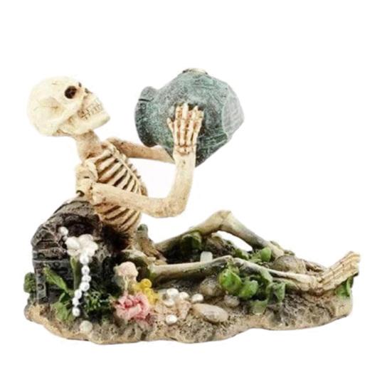 Aquarium Air Bubbler Decoration Adventure Skeleton Bubble Ornament Treasure Hunter Skeleton Resin Figurine for Fish Tank Landscape Decor