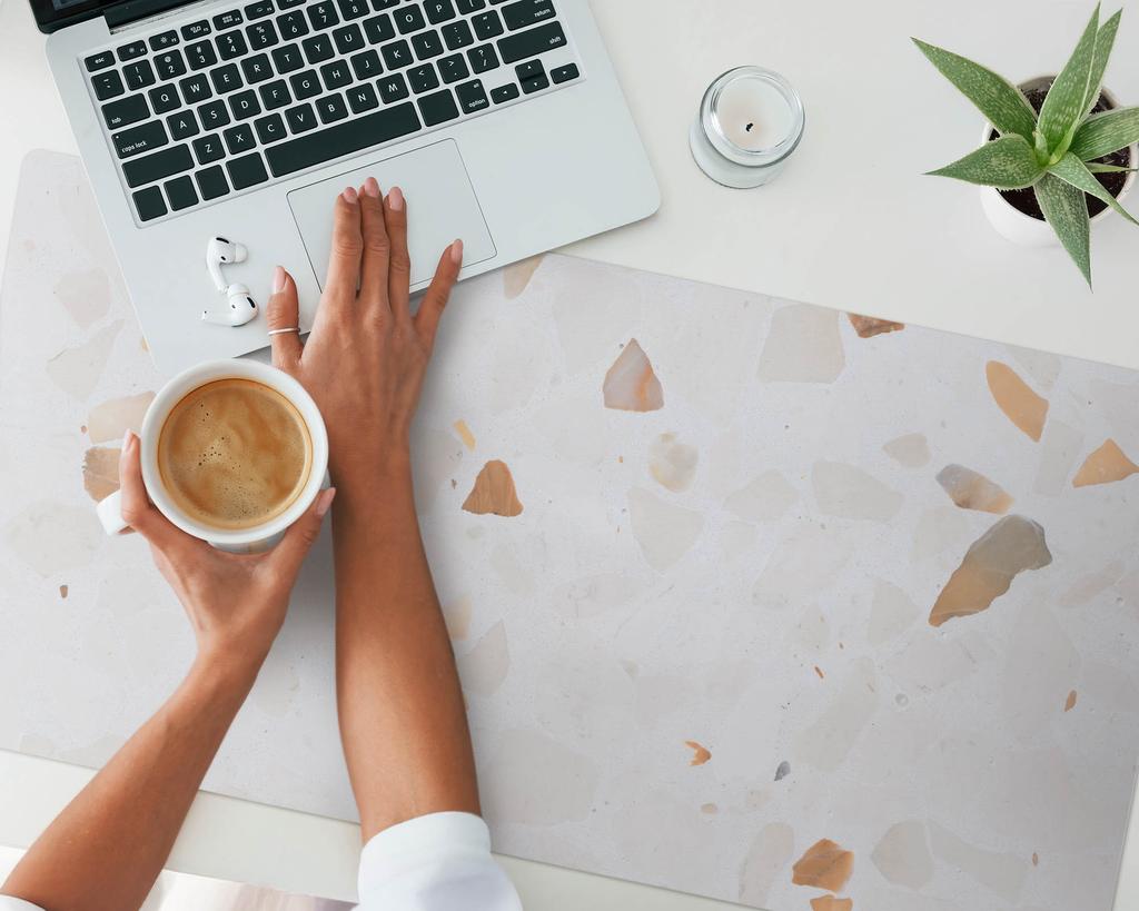 Protective Decorative Mat for Office Desk Terrazzo In Pastels 100X50 Cm