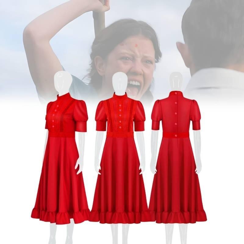 Stunning Pearl Red Dress Costume For Horror Movie Fans Perfect For Halloween Cosplay Events