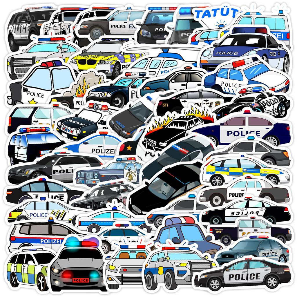 50 Cartoon Police Car Doodle Stickers Suitcase Car Laptop Skateboard Mobile Phone Waterproof Decorative Stickers