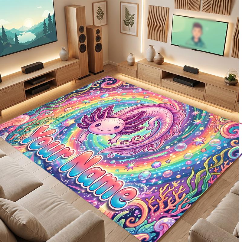 Axolotl Theme Soft Crystal Velvet Rug Custom Name & Text Print Non Slip Floor Rug for Bedroom Living Room