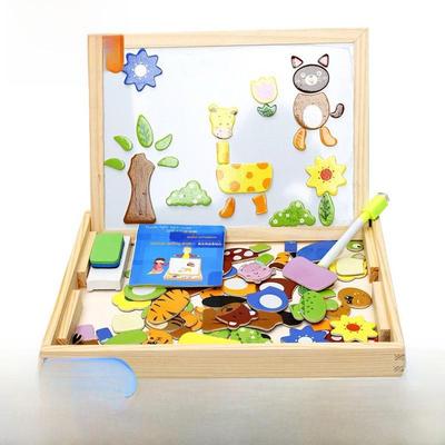 Magnetisches Tier-Holzpuzzle & Doppelseitige Zeichenplatte - Kinderspielzeug