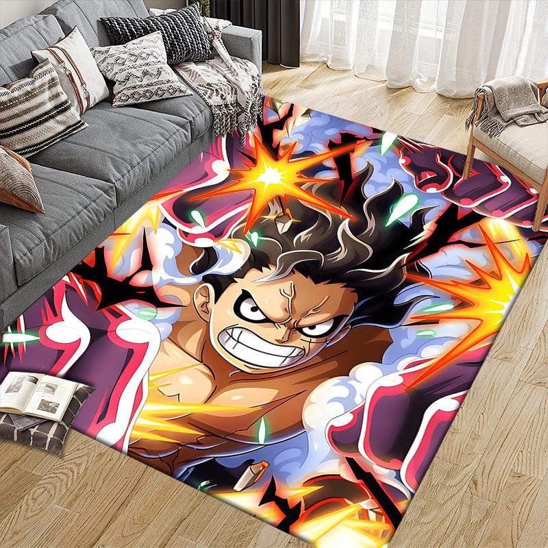 Monkey D Luffy Flannel Pattern Square Carpet,Area Rug,Carpet Rug for Living Room Bedroom Sofa Playroom Decor,Non-slip Floor Mat