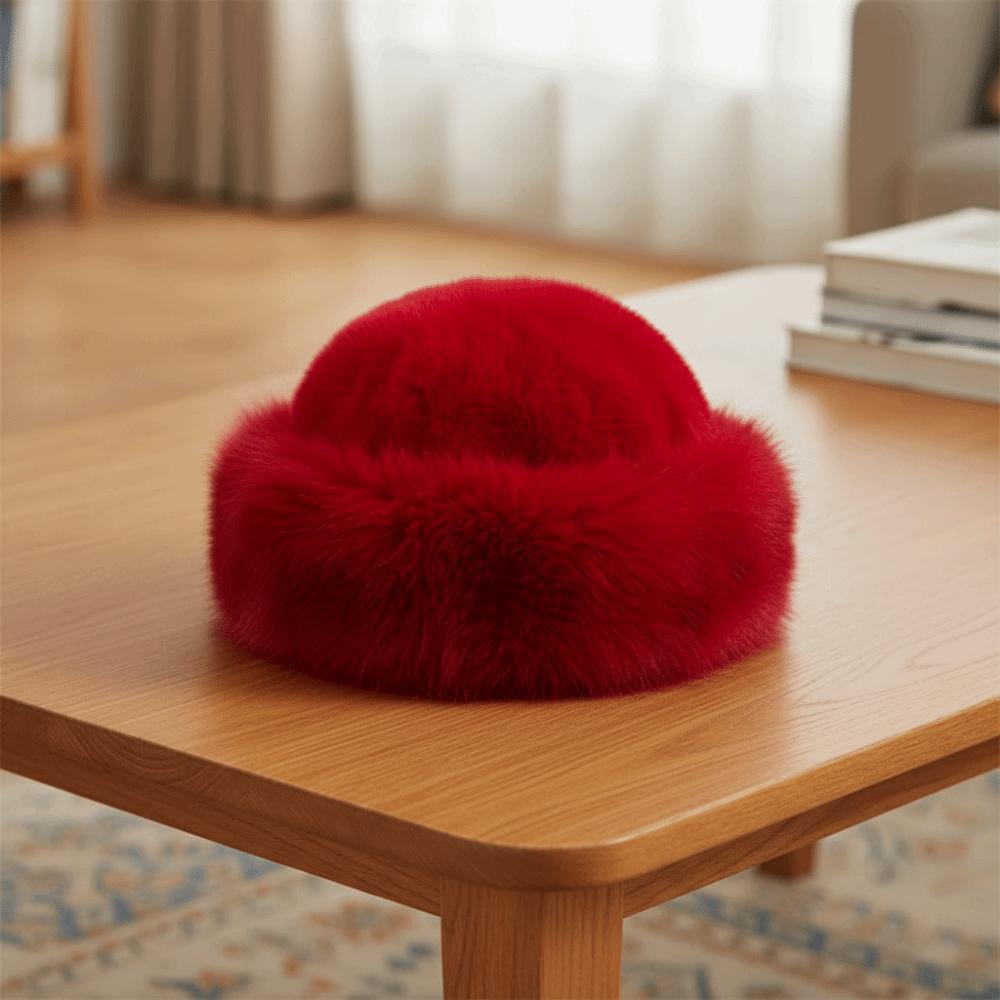 Thick Plush Fluffy Trapper Cap Round Top Plush Bucket Hats Christmas Fur Hat  Ladies