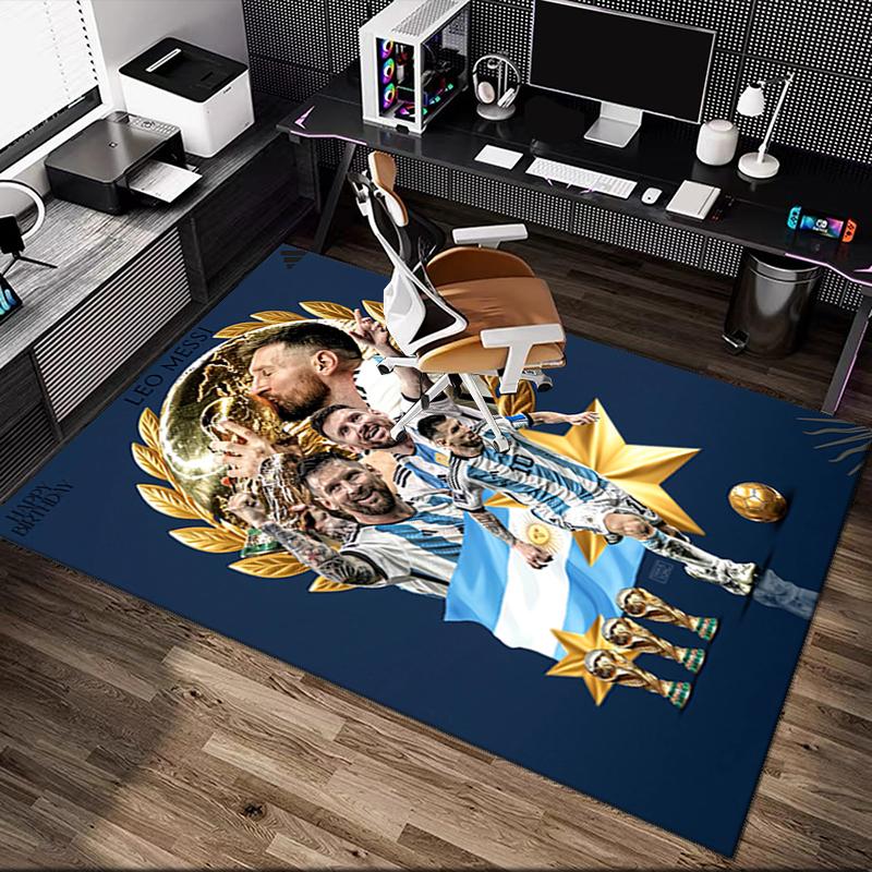 Football Star Messi Rug Ideal for Reading Room, Multi-purpose Office Chair Sofa Carpet, Anti-slip Printed Home Area Rug