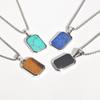 Trendy Pendant Necklaces for Men Boys Square Natural Stone Stainless Steel Necklaces  New Hip Hop Cool Jewelry Gifts