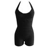 Einteiliger Neckholder-Badeanzug Raffung Design Bauchkontrolle Badebekleidung Retro-Stil Boyshort-Hose