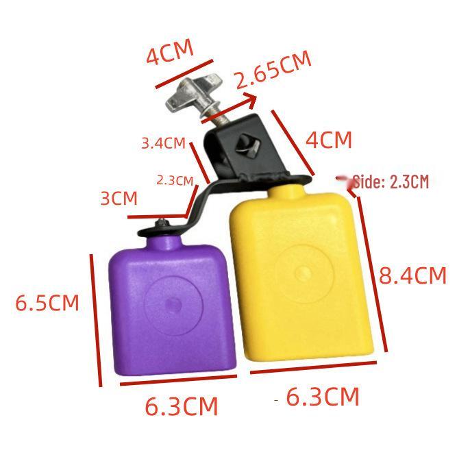 Orff Percussion Set: Plastic Claves, Frame Drum, Tambourine, Cowbell, Double-Tone Wood Block.