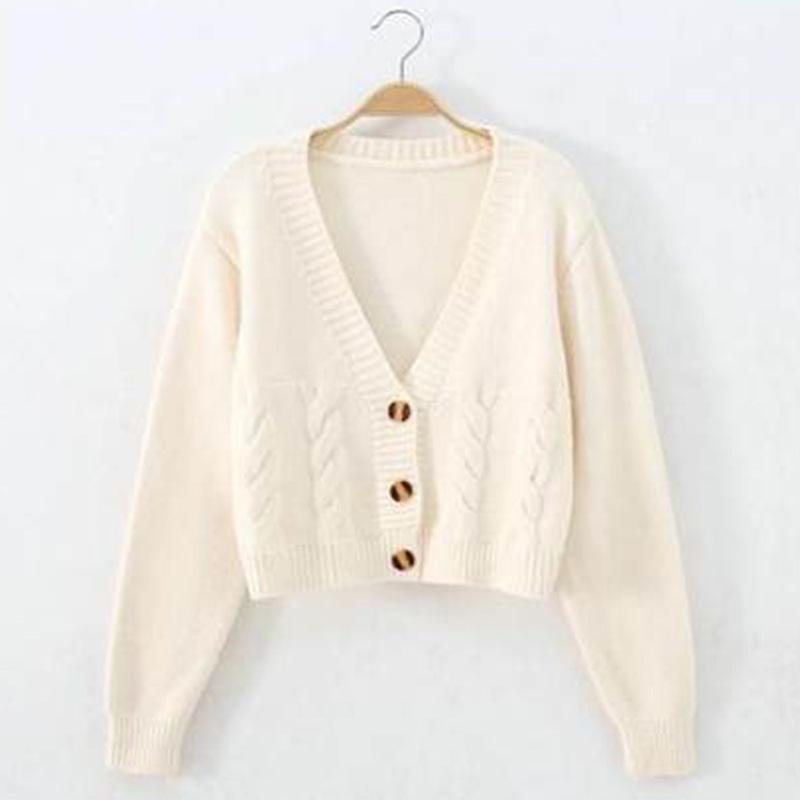 Women's Early Autumn Slimming Cable Knit Cardigan - Short, Single-Breasted, High-Waisted Sweater