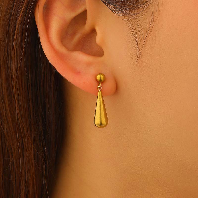 Stainless Steel Metal Waterdrop Pendant Earring Necklace Set For Women Fashion Gold Color Clavicle Chain Waterproof Zircon Gift