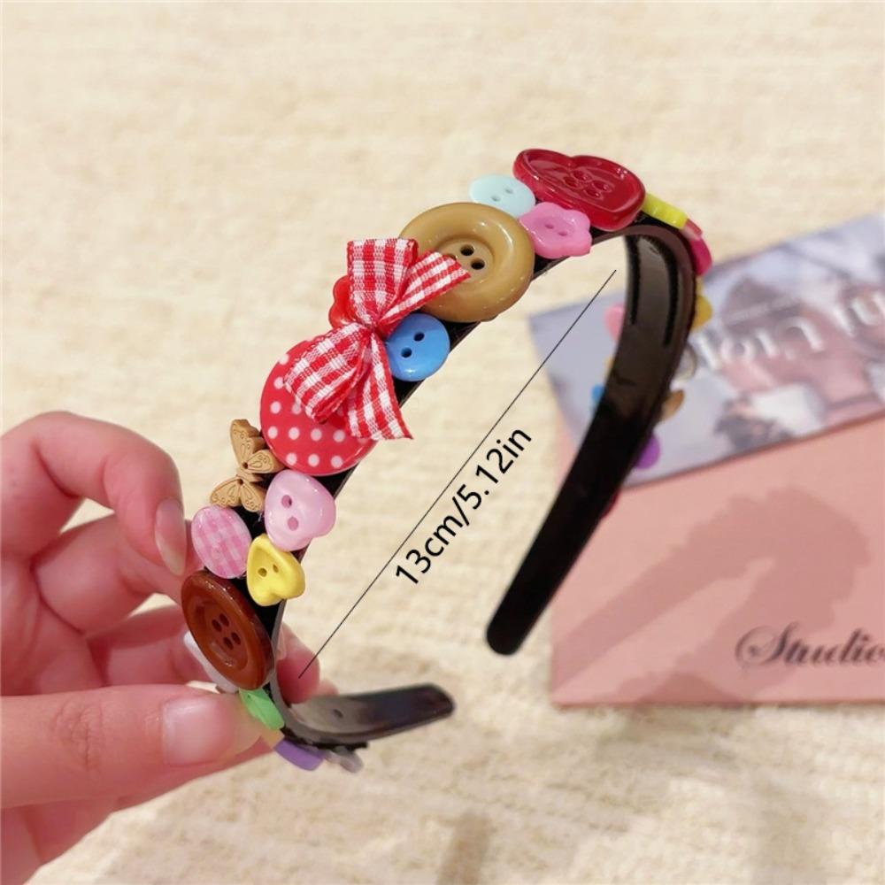 Dopamine Coloured Button Headband Face Washing Y2k Childishness Hairband Korean Style Headwear Bow Hair Hoop Photograph Prop