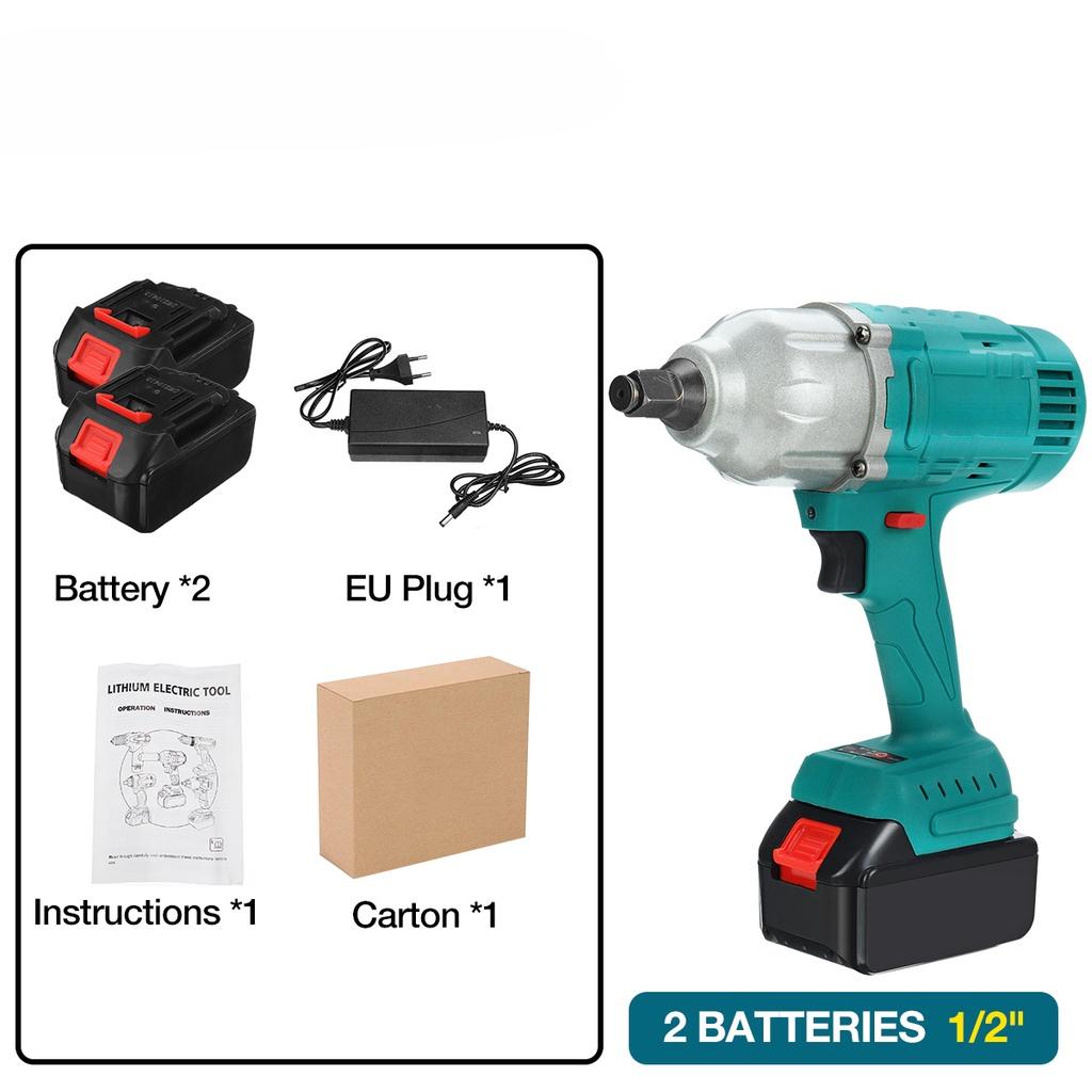 588V 1900N.M High Torque Brushless Electric Impact Wrench 3/4"/1/2" Socket Wrench Car Tire Torque Wrench Cordless Driver Tool blue