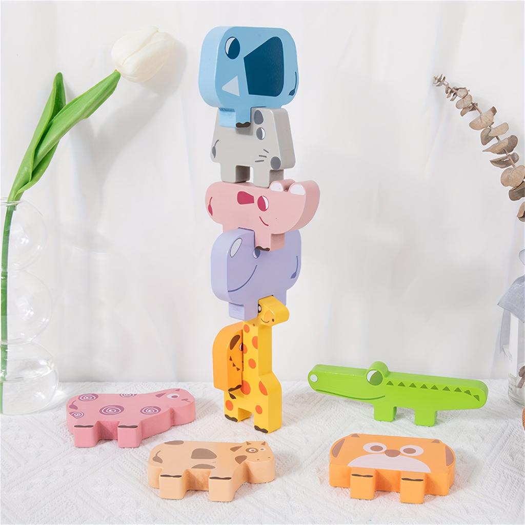 Wooden Forest Animals Balance Stacked High, Educational Toys, Balance Building Block Toys, Train Children's Hand Eye Coordination