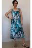 Women's Big Size Dress Blue Patterned Combed Viscose Dress with Gathered Front and Back
