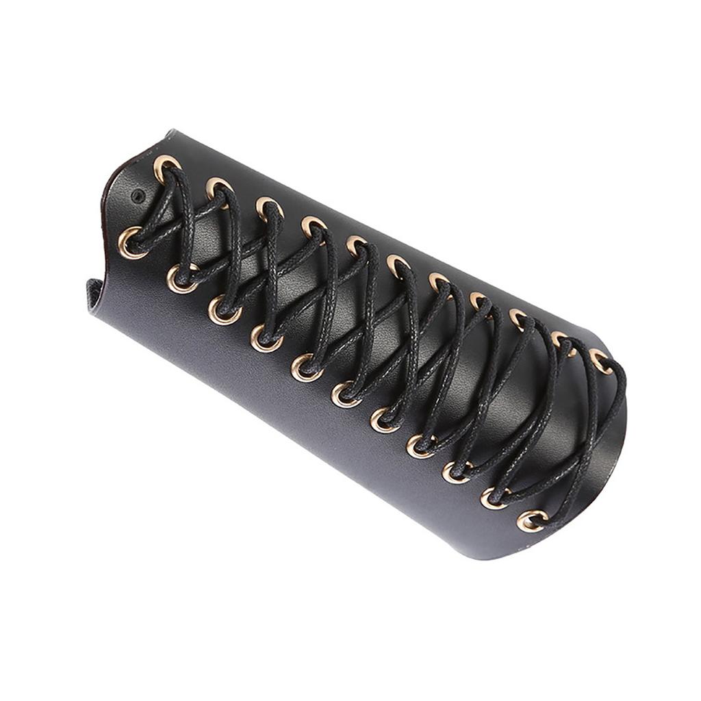1Pc Archery Arm Guard Bracer Hunting Shooting Lace Up Lther Armguard (Black)