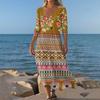 Abiti Da Donna Tunichetta Stampa Vintage Con Cintura Abito Midi Estivo Casual Manica 3/4