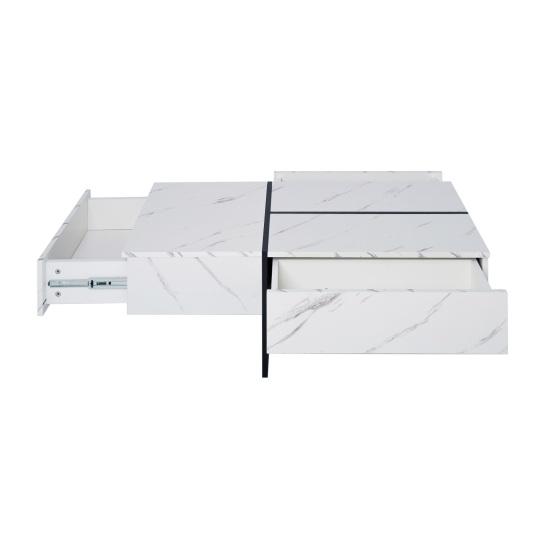 Home High-Gloss Coffee Table Marble Panel with 3 Drawers App Control Colorful Side Light Strip Rectangle Shape LED Tea Furniture