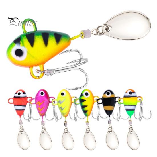 6Pcs 10G/5CM VIB Fishing Lure with Treble Hook Spinning Sequin Long Casting Metal Hard Artificial Spinner Bait Saltwater Freshwater Bass Walleye