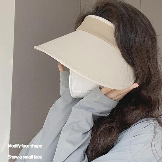 Summer Sunscreen Hat for In South Korea with Large Eaves and A Small Hollow Top Hat for Outdoor Outings, Cycling, and Sunshade Hat for UV Protection