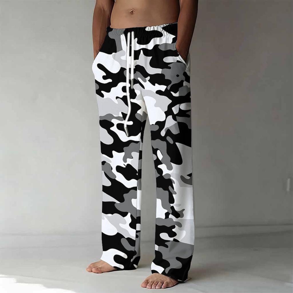 Herren Lockere Lässige Einfarbige Hose Camouflage Muster Gerade Hose