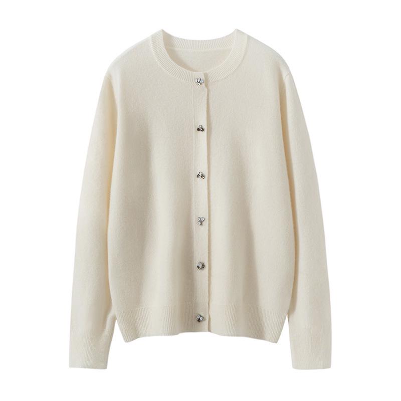 Twelve-Needle Rhinestone Button Cashmere Cardigan for Women - Autumn/Winter Knitwear