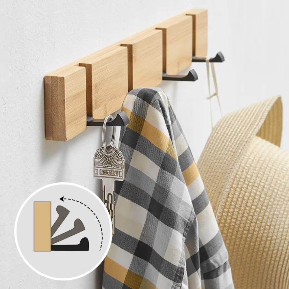Wall Mounted Clothes Hat Hanger Space Saving Coat Hook Rack Bamboo Coat Rack Bedroom Organization