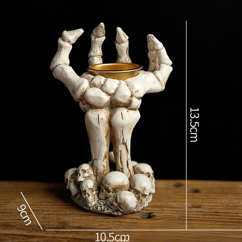 Halloweenský svícen s lebkou, svícen, ozdoby, pryskyřičná lebka, halloweenská stolní dekorace na verandu, dárky, dekorace na stůl