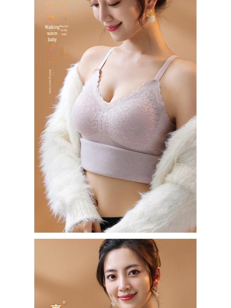 Colete feminino de veludo de dupla face com almofadas no peito, forro de seda e cashmere e roupa íntima térmica de renda sem costura