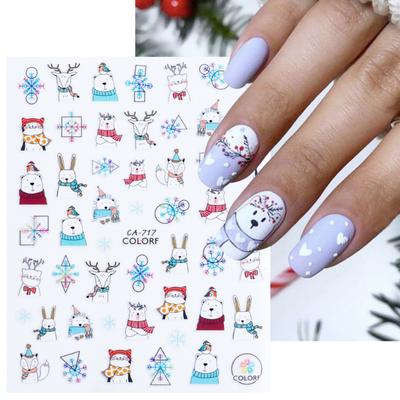 1 lapas Kalėdų nagų dailės lipdukai Lipdukai Mieli animacinių filmų dizaino nagų dailės papuošimai