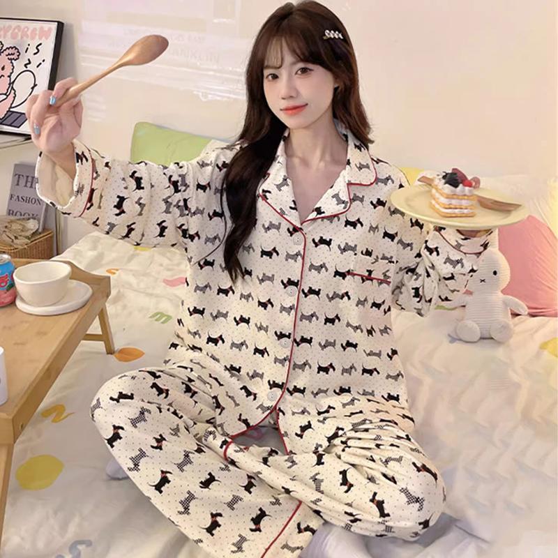 Pyjama de repos de Style coréen pour femmes, mode, manches longues, pantalon, haute qualité, élégant, confortable, vêtements de détente à revers, printemps automne