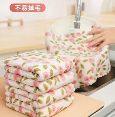 5pc Kitchen Cleaning Cloths Set 30x30cm Soft Absorbent Multipurpose Dish Towels Floral Pattern Durable Fabric for Household Use