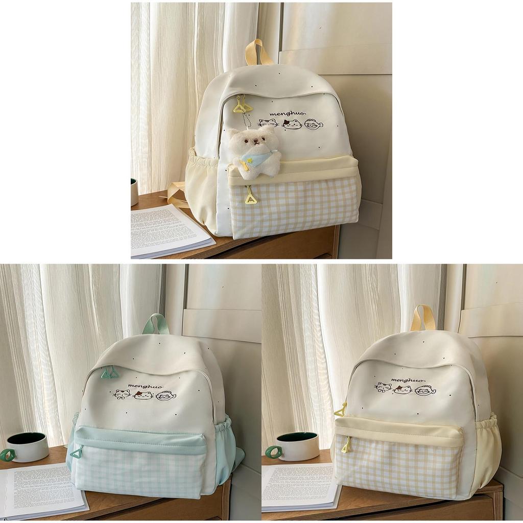 Plaid Backpack For School With Fabric And Padded Shoulder Straps