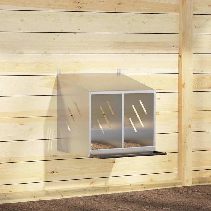 VidaXL Chicken Nesting Box with 2 Compartments Galvanized Silver Metal, Laying Hen Nesting Box, Egg Box for Chickens, 864348