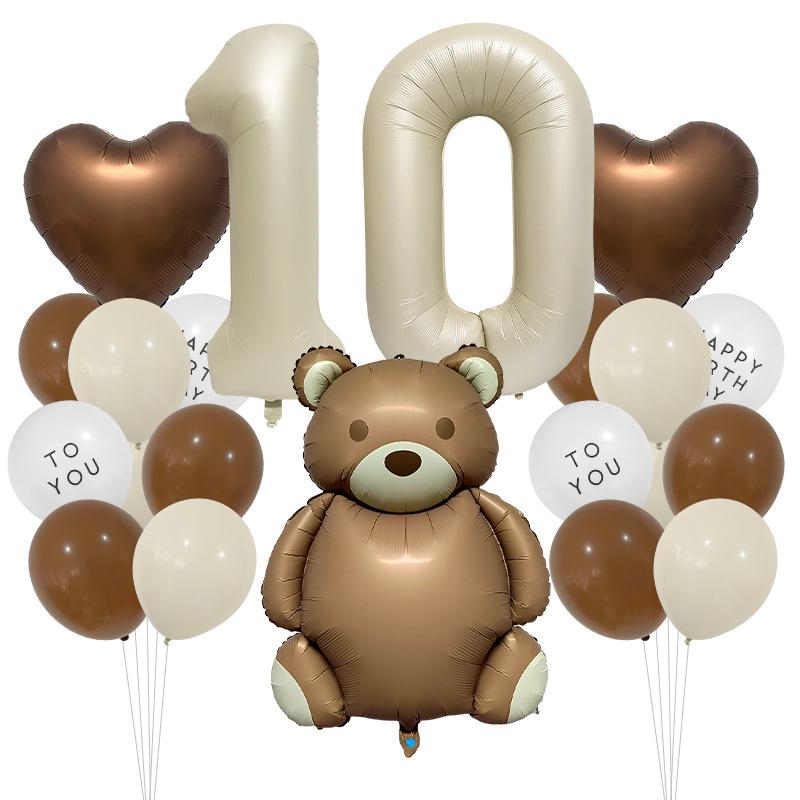 Cute Teddy Matte Bear Balloon Set Vintage Baby Shower Photo Props Birthday Party Scene Arrangement