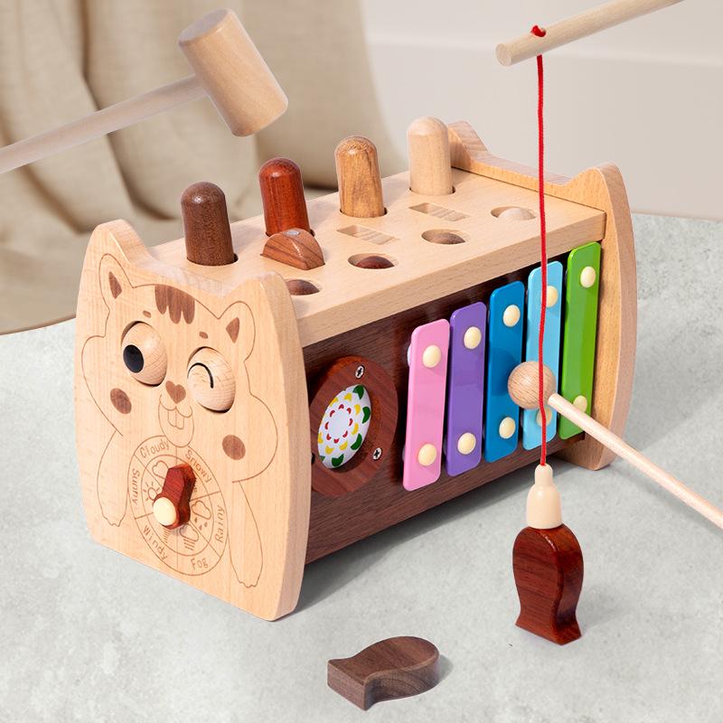 

Multi-functional whack-a-mole early education tapping table education cognitive exercise hand-eye coordination intelligence development wooden toys