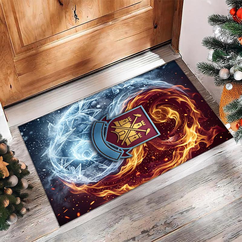 Tappeto in Velluto di Cristallo con Stampa del West Ham United Football, Comodo Assorbente d'Acqua Antiscivolo Tappeto per Pavimenti Interni