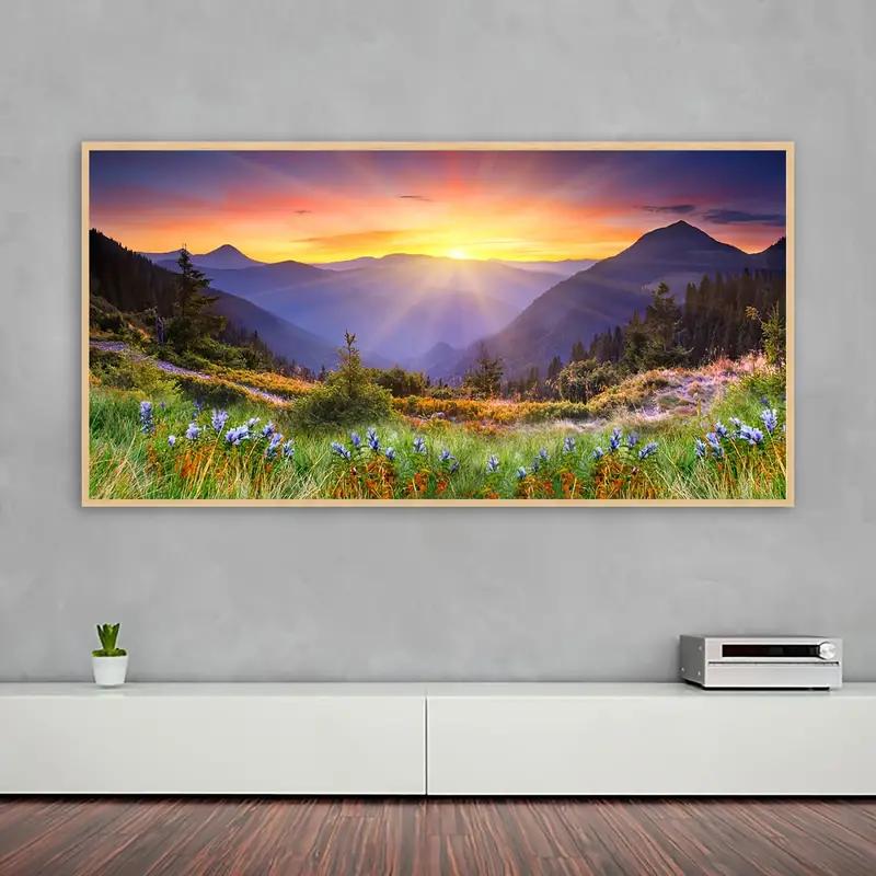 

Unframed Scenery Canvas Print Poster, Sunrise, Mountain, Flowers Canvas Wall Art, Artwork Wall Painting For Bathroom Bedroom 20x40cm No Framed