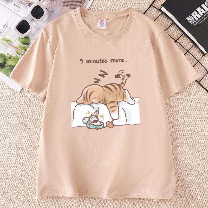 Funny Cat That Always Wants To Sleep Prints T Shirt ONeck Soft Loose Tee Tops Basic Unisex Clothes Casual Short Sleeve Tees
